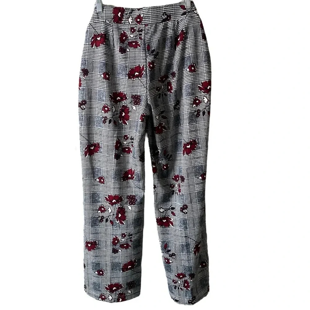LIKE AN ANGEL | Women’s Plaid Floral Print Straight Leg Trouser Pants Size XL - Picture 3 of 7